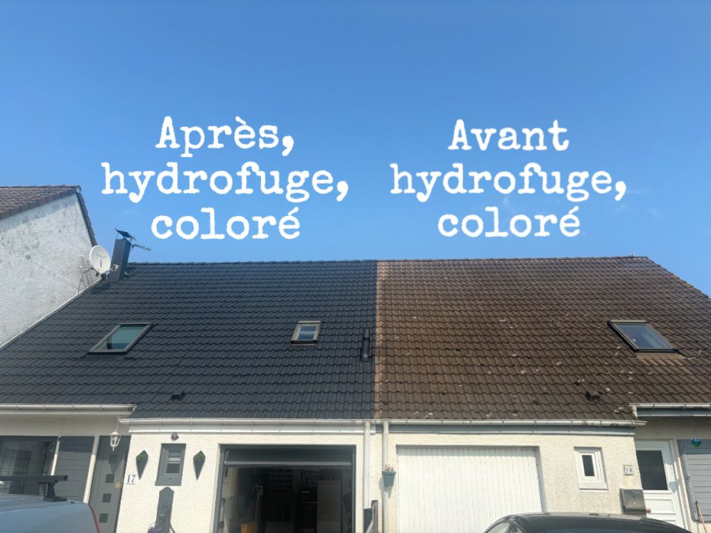 application d'un traitement hydrofuge coloré sur toiture à Epieds
